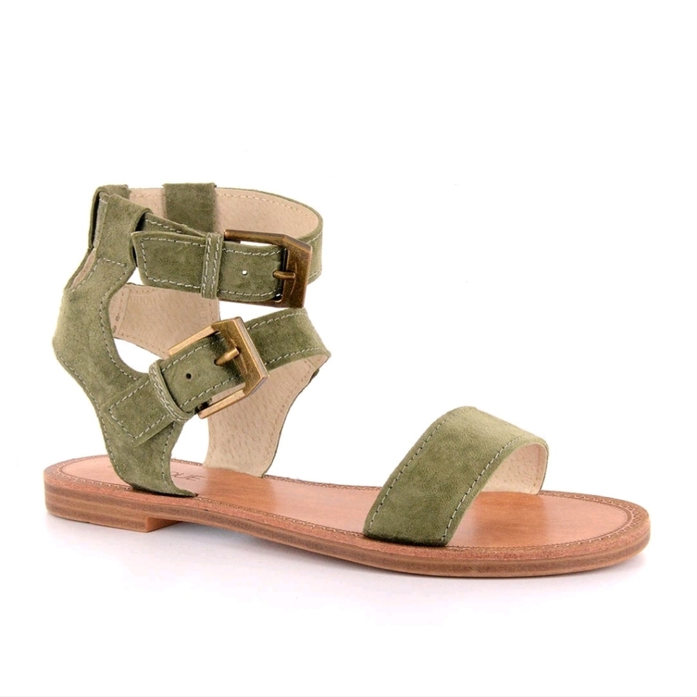 Corkys Women’s Allison Green Suede Buckle Sandals | Flat Gladiator Style Size 10